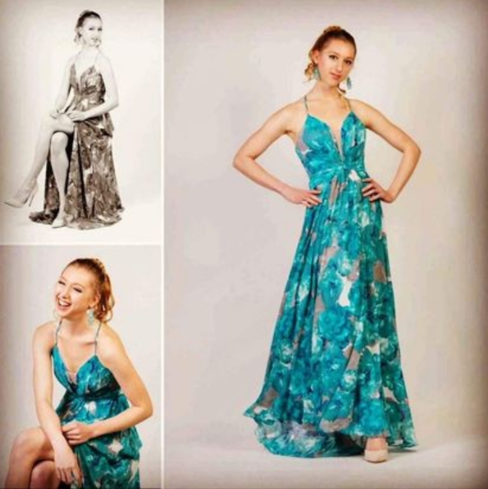 GB Dillard's Exclusive Prom Dress in Blue/Teal
